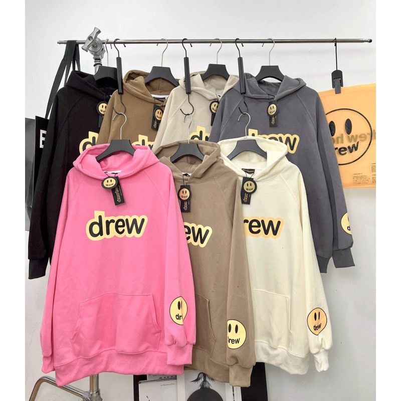 Áo hoodie Drew unisex form rộng, có mũ, họa tiết mặt cười dễ thương, trẻ trung, chất nỉ da dày dặn, cao cấp