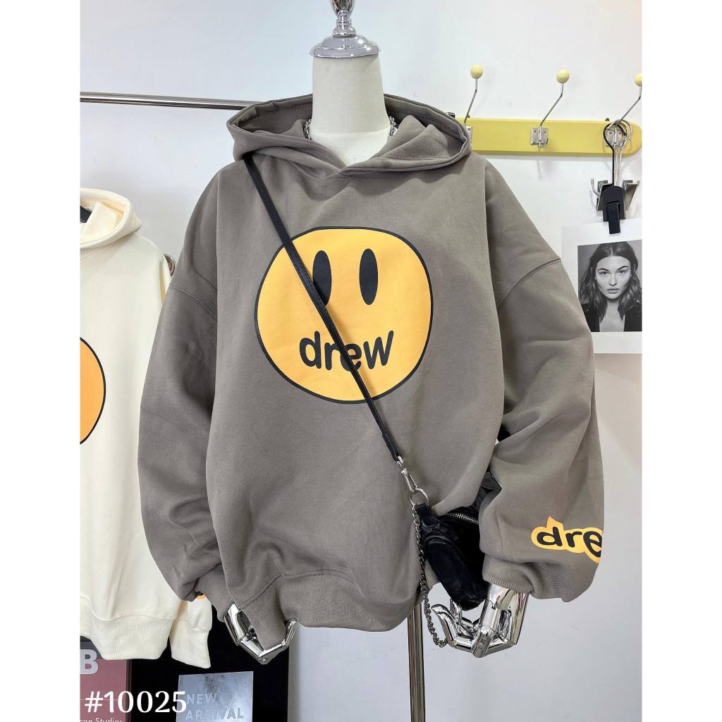 Áo hoodie Drew unisex form rộng, có mũ, họa tiết mặt cười dễ thương, trẻ trung, chất nỉ da dày dặn, cao cấp
