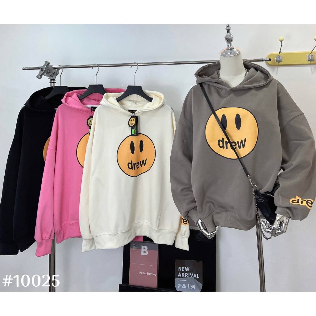 Áo hoodie Drew unisex form rộng, có mũ, họa tiết mặt cười dễ thương, trẻ trung, chất nỉ da dày dặn, cao cấp