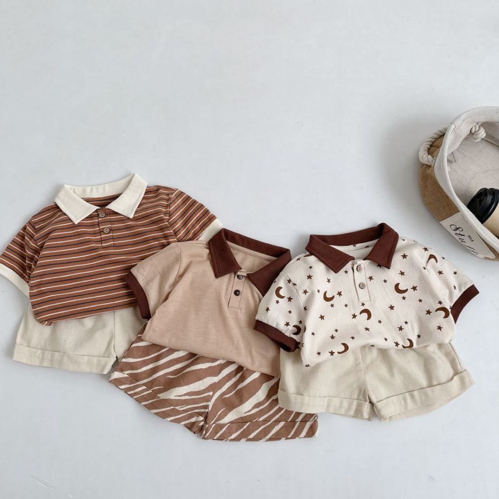 Set quần áo polo cộc tay cho bé chất liệu cotton mềm mịn , họa tiết nổi bật, mặc đi học đi chơi, Miniumbaby SB1775