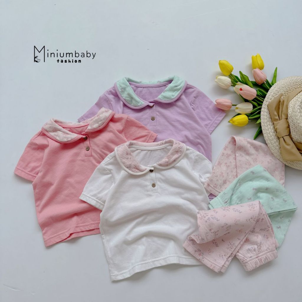 Bộ đồ cộc tay quần dài cho bé  áo cổ sen nhiều họa tiết chất liệu 100% cotton thoáng mát Miniumbaby SB1537