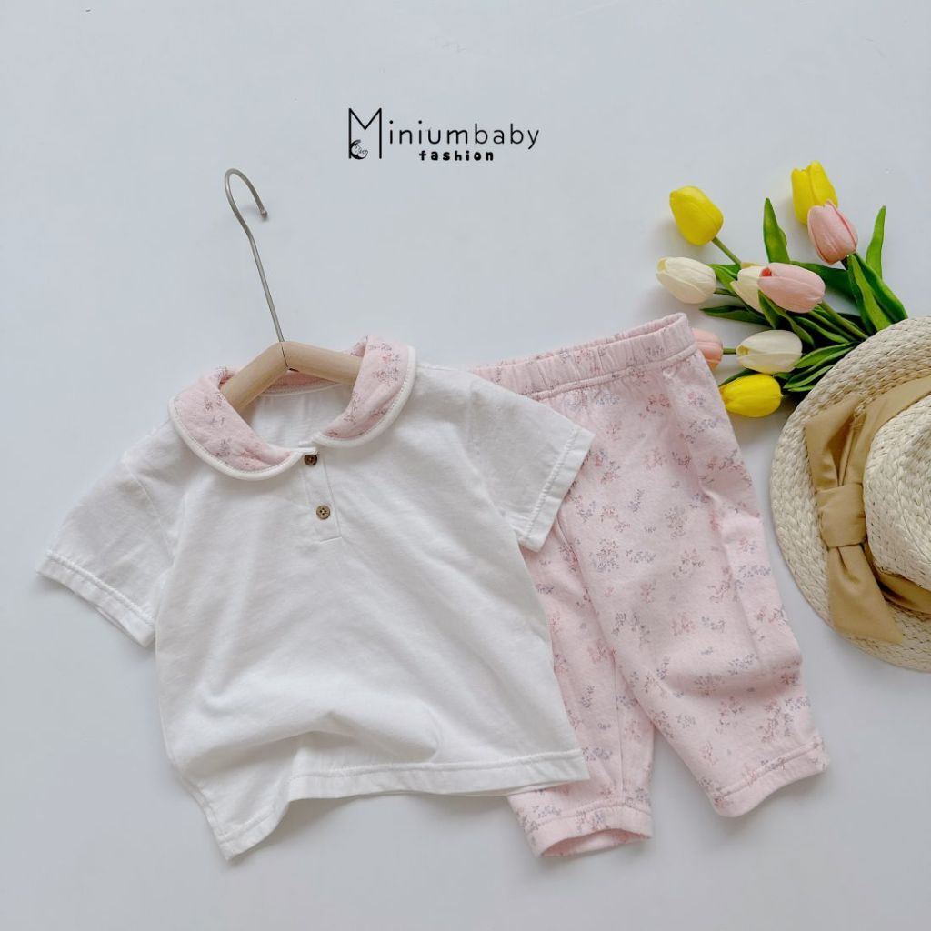 Bộ đồ cộc tay quần dài cho bé  áo cổ sen nhiều họa tiết chất liệu 100% cotton thoáng mát Miniumbaby SB1537