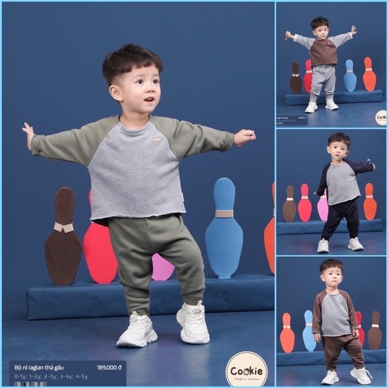 Bộ nỉ raglan thả gấu Cookie cho bé yêu từ 1 tuổi- 5 ntuooir