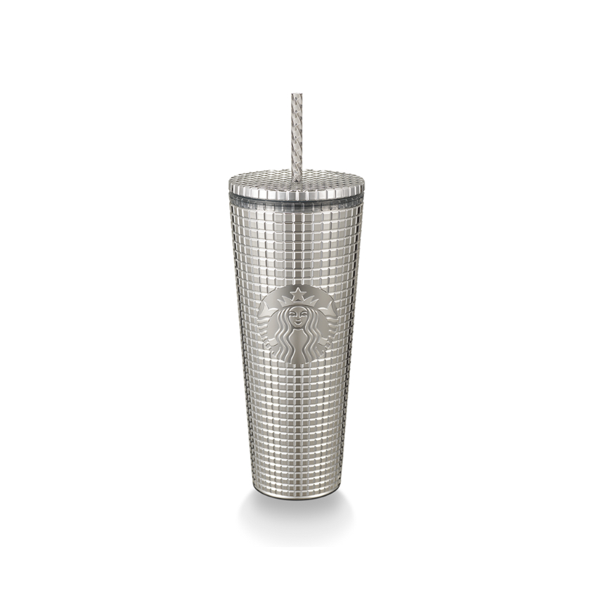 Ly Starbucks Cold Cup 24Oz (710ml) GRID METALLIC SILVER