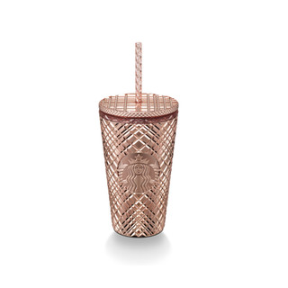Ly starbucks cold cup 16oz grid metallic rose