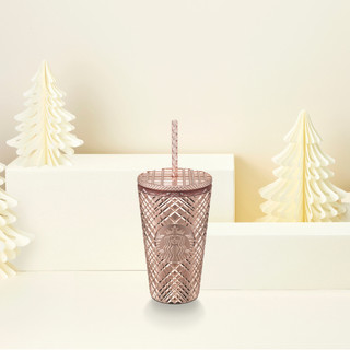 Ly Starbucks Cold Cup 16Oz (473ml) GRID METALLIC ROSE