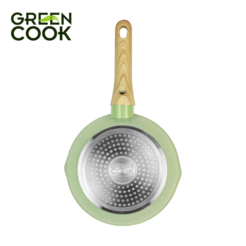 Combo nồi và chảo men đá chống dính miệng rót 231-20cm Green Cook