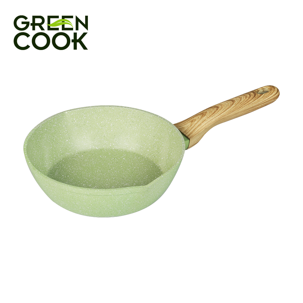 Combo nồi và chảo men đá chống dính miệng rót 231-24cm Green Cook