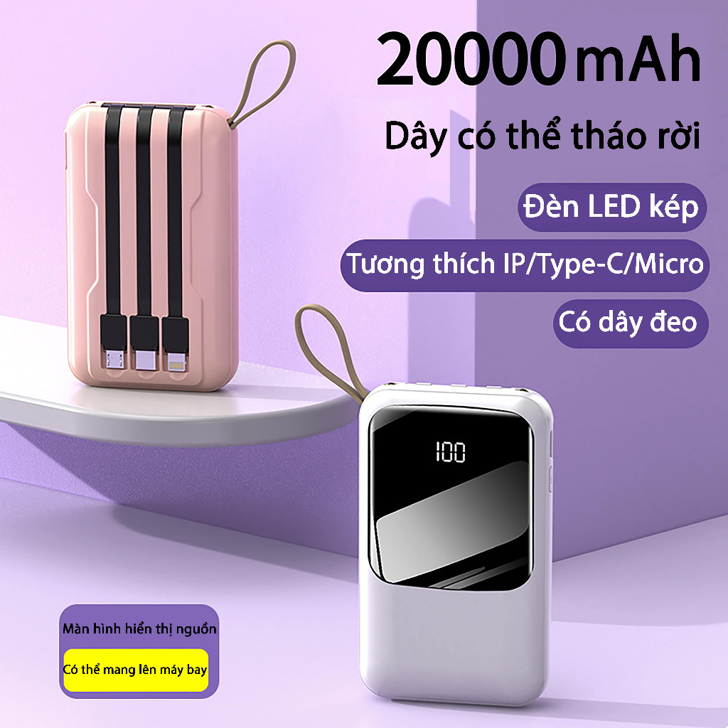 Sạc Dự Phòng 10000 - 20000mAh Chính Hãng DYNAMIC - Cục Sạc Dự Phòng 4 Dây Cáp, Tích Hợp Màn Hình LED, Sạc Không Nóng Máy