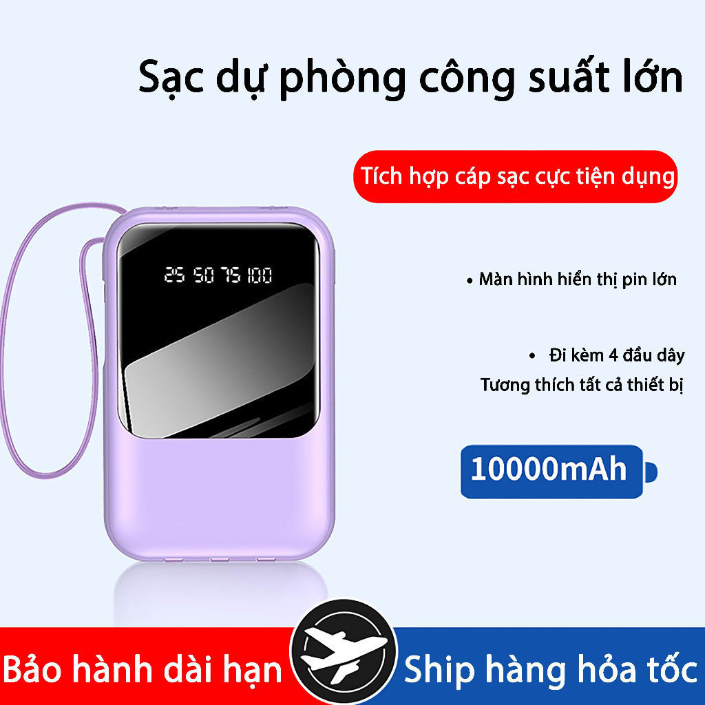 Sạc Dự Phòng 10000 - 20000mAh Chính Hãng DYNAMIC - Cục Sạc Dự Phòng 4 Dây Cáp, Tích Hợp Màn Hình LED, Sạc Không Nóng Máy