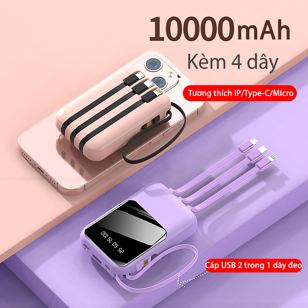 Sạc Dự Phòng 10000 - 20000mAh Chính Hãng DYNAMIC - Cục Sạc Dự Phòng 4 Dây Cáp, Tích Hợp Màn Hình LED, Sạc Không Nóng Máy