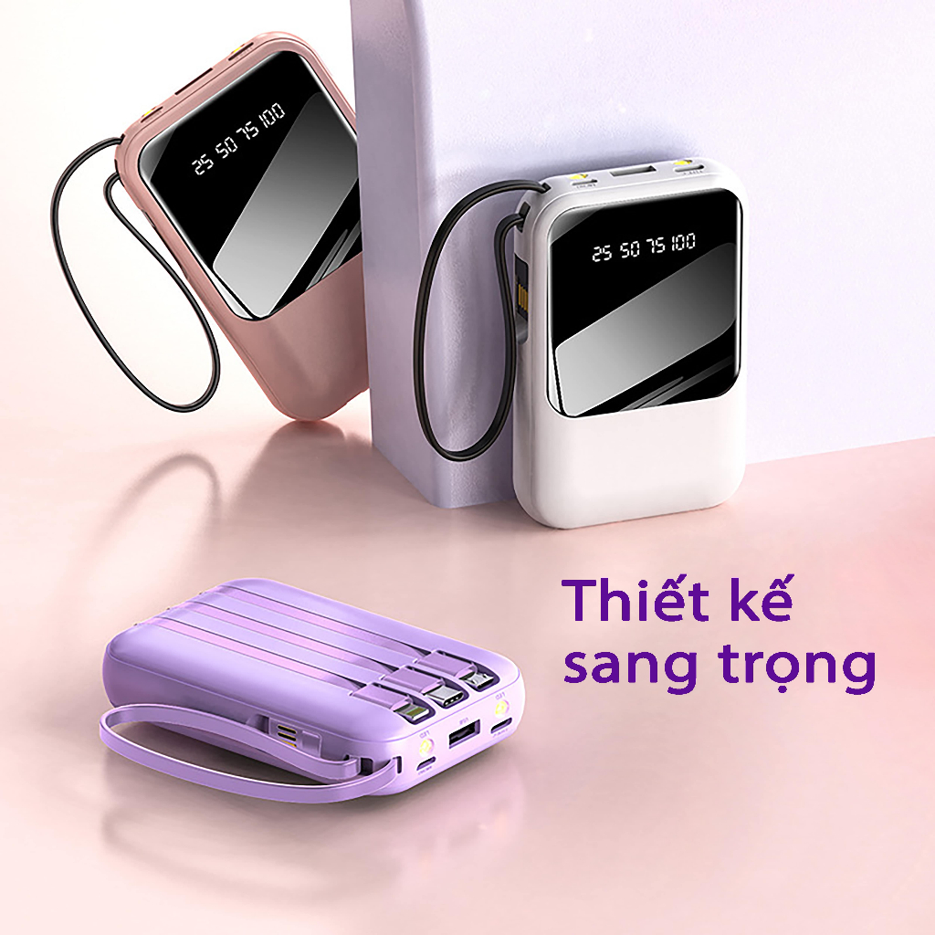 Sạc Dự Phòng 10000 - 20000mAh Chính Hãng DYNAMIC - Cục Sạc Dự Phòng 4 Dây Cáp, Tích Hợp Màn Hình LED, Sạc Không Nóng Máy