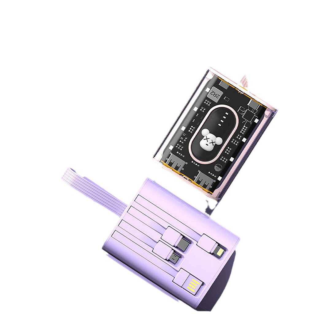 Sạc Dự Phòng Trong Suốt 20000mAh DYNAMIC - Cục Sạc Dự Phòng Trong Suốt Tích Hợp 4 Dây Hình Gấu Nhỏ, Sạc Không Nóng Máy