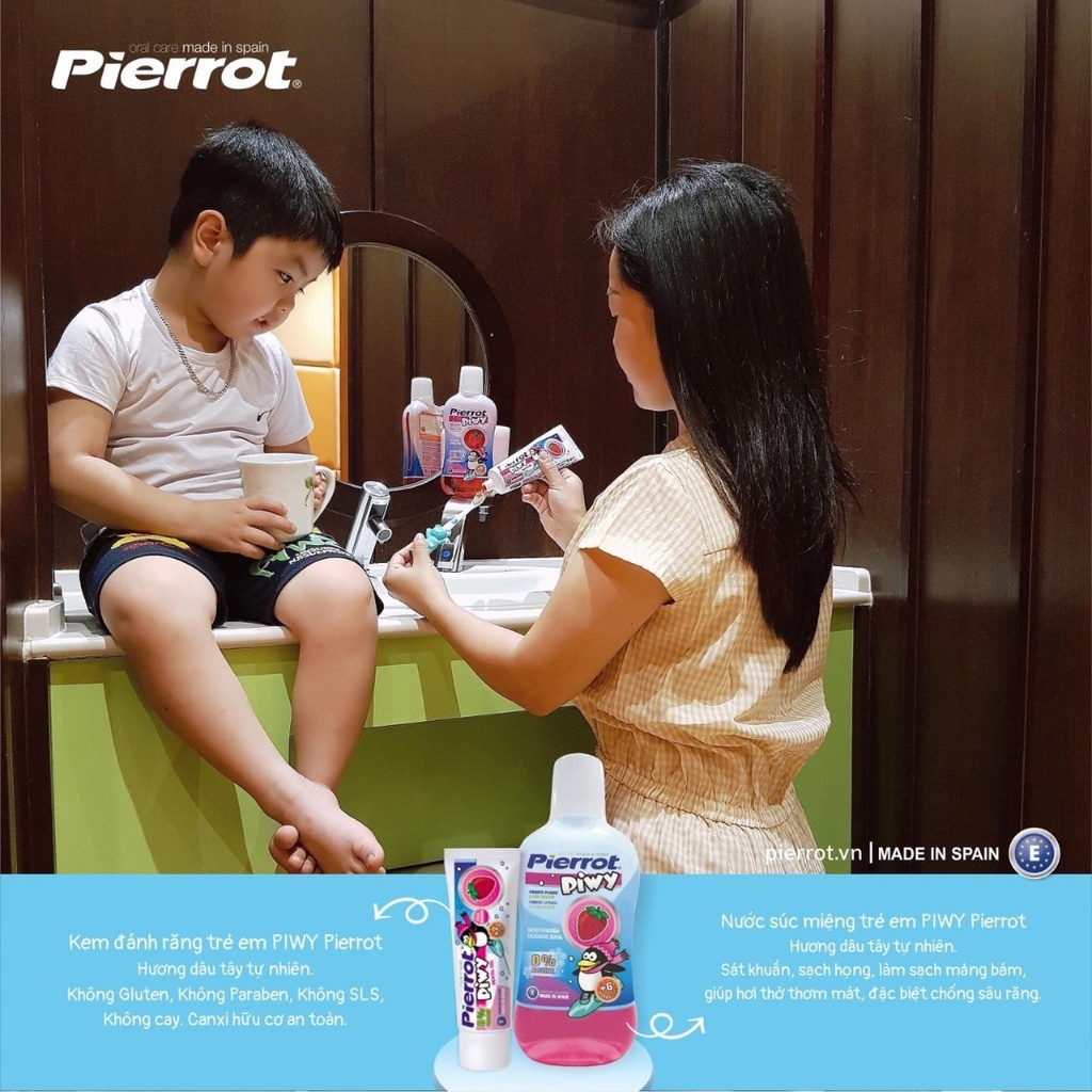 Nước súc miệng hương dâu tây cho trẻ em Pierrot không cay giúp hơi thở thơm mát 500ML