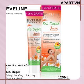 [Tặng son dưỡng môi eveline] Kem tẩy lông Hữu cơ dành cho các vùng Chân tay, nách, Bikini Eveline Bio Depil 125ml