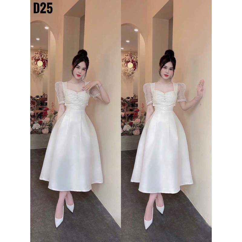 Đầm xoè midi chất tapta phối ren vuông TRIPBLE T DRESS - size S/M/L/XL/XXL