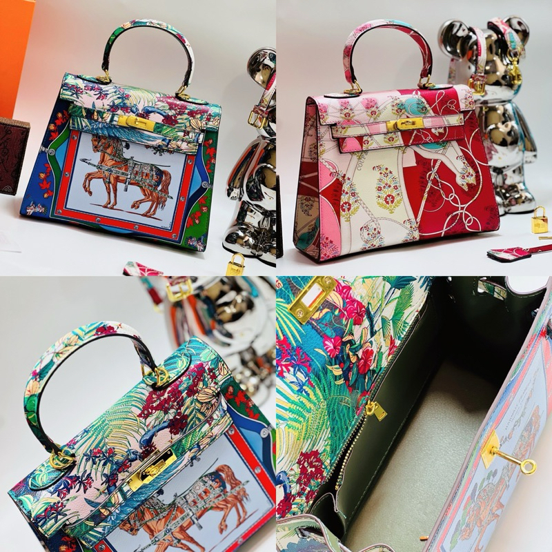 Túi Kelly Màu Phối Hoạ Tiết