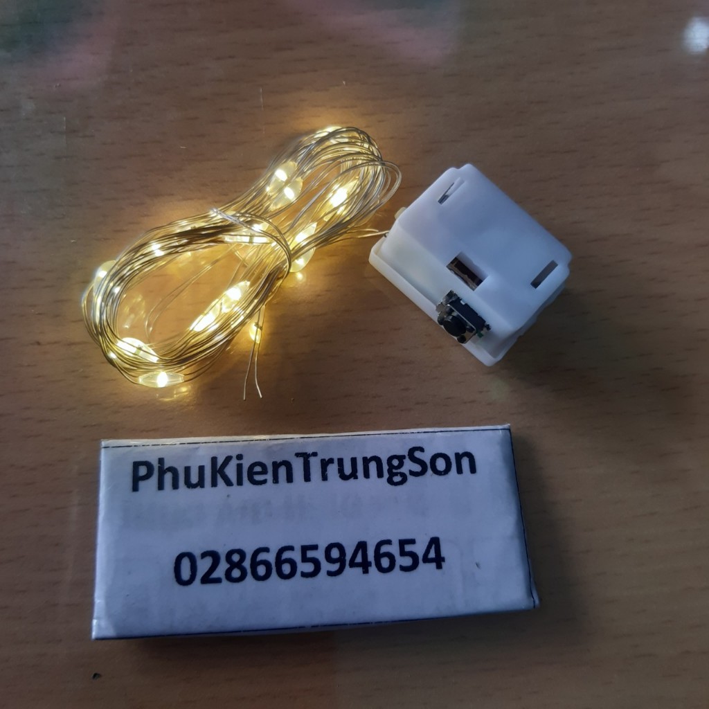 Dây đèn led kẽm xài pin cúc áo đủ màu/sáng vàng -2 chế độ chớp+không chớp 1m