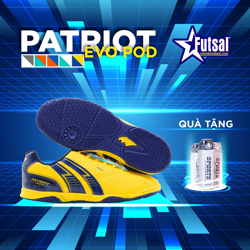 TẶNG BÌNH GIỮ NHIỆT - Giày Đá Banh Pan Thái Lan Patriot Evo Pod Control IC - Đế bằng sân thể thao trong nhà, Futsal