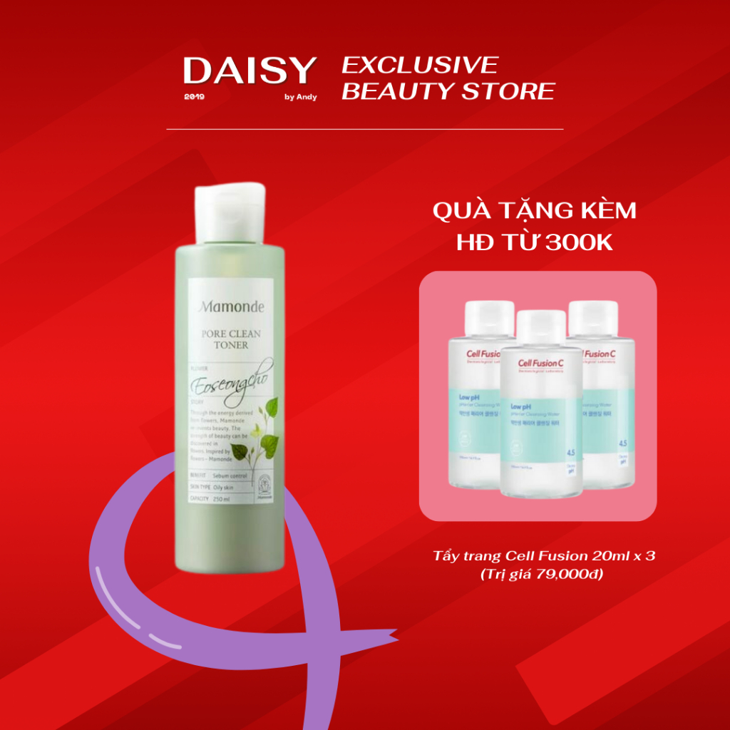 Nước hoa hồng diếp cá Toner Mamonde Pore Clean | Làm sạch sâu và dành cho da nhờn mụn (250ml) | Daisy Cosmetics