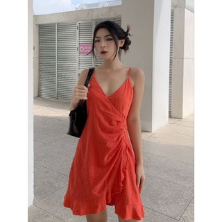 Đầm linen nhún bèo dư xịn
