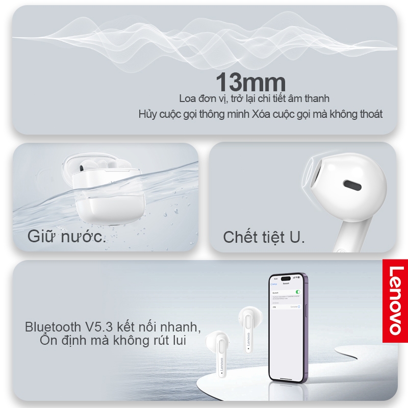 Lenovo Thinkplus XT98 Tai Nghe Nhét Tai Bluetooth 5.3 Không Dây TWS Mini âm Nhạc HIFI Có Micrô