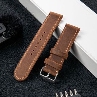 Dây da đồng hồ da bò sáp 2 lớp ngựa điên WEMODA thích hợp Apple Watch, đồng hồ thường S22 Nâu Đất