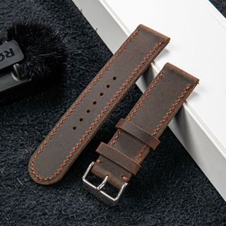 Dây da đồng hồ da bò sáp 2 lớp ngựa điên WEMODA thích hợp Apple Watch, đồng hồ thường S22 Nâu Đen