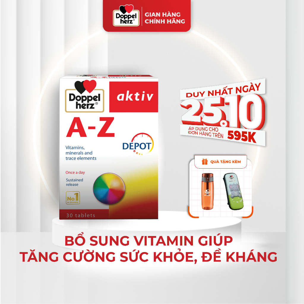 [TPCN Nhập Khẩu] Viên uống Vitamin tổng hợp tăng cường sức khỏe đề kháng Doppelherz Aktiv A-Z Depot (Hộp 30 viên)