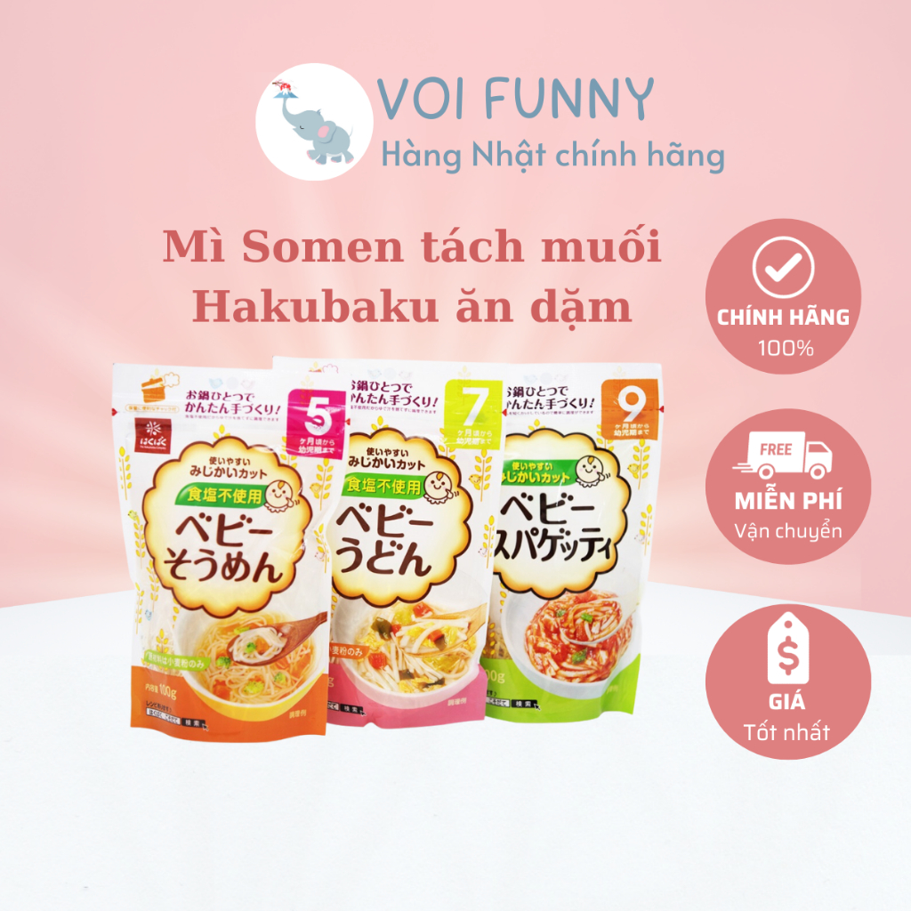 Mì Somen tách muối Hakubaku Nhật cho bé ăn dặm gói 100gr date T6/2026