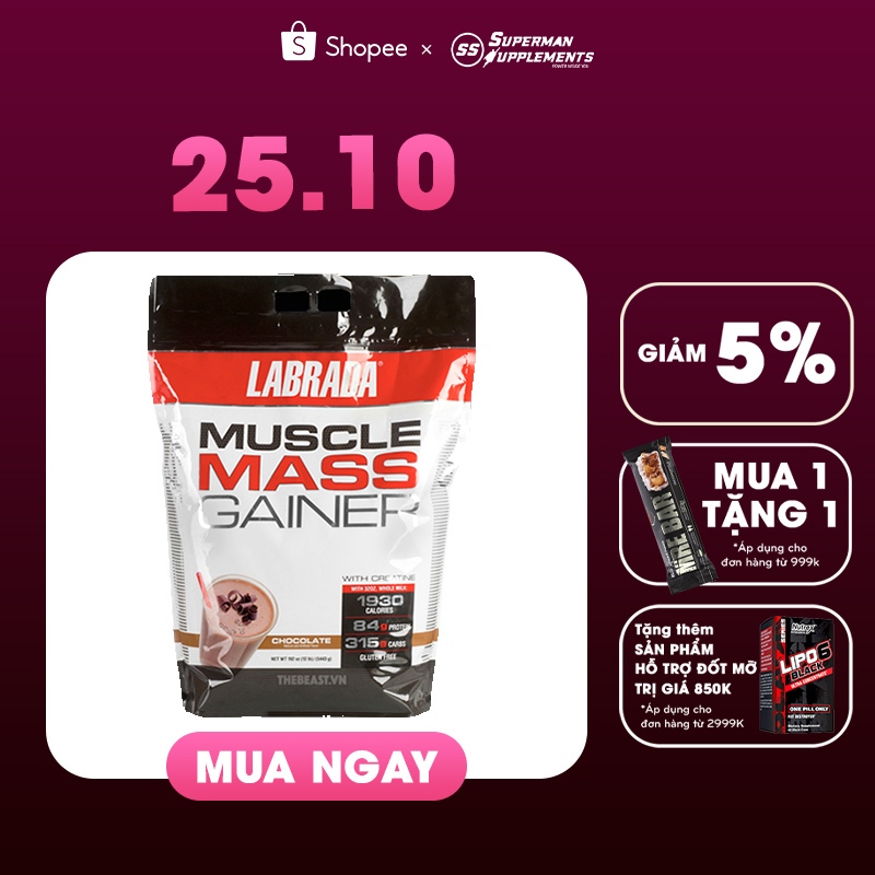 Sữa tăng cân tăng cơ Muscle Mass Gainer hương Chocolate bịch 5.4 kg - Hàng phân phối chính hãng BBT