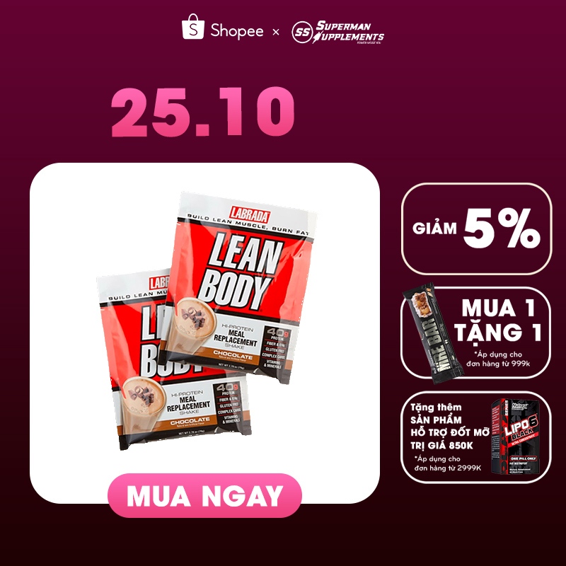 Gói Lean Body, Bữa ăn thay thế dinh dưỡng tiện lợi của Labrada dành cho Gymer, dân thể thao nhập khẩu Mỹ bởi BBT, THOL