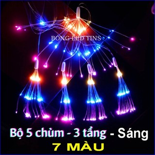 Bộ dây đèn led pháo hoa 2 tầng 3 tầng trang trí sân vườn, nhà cửa - Đèn led pháo hoa chớp nháy nhiều màu lung linh