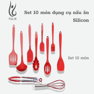 Bộ dụng cụ nhà bếp 10 món bằng Silicon, set 10 món dụng cụ nấu ăn nhà bếp chịu nhiệt cao, chống dính