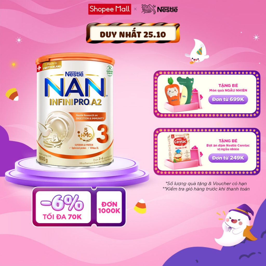 Sữa Bột Nestlé NAN INFINIPRO A2 bước 3 800g từ Thụy Sỹ giúp dung nạp tiêu hóa tốt sau 7 ngày