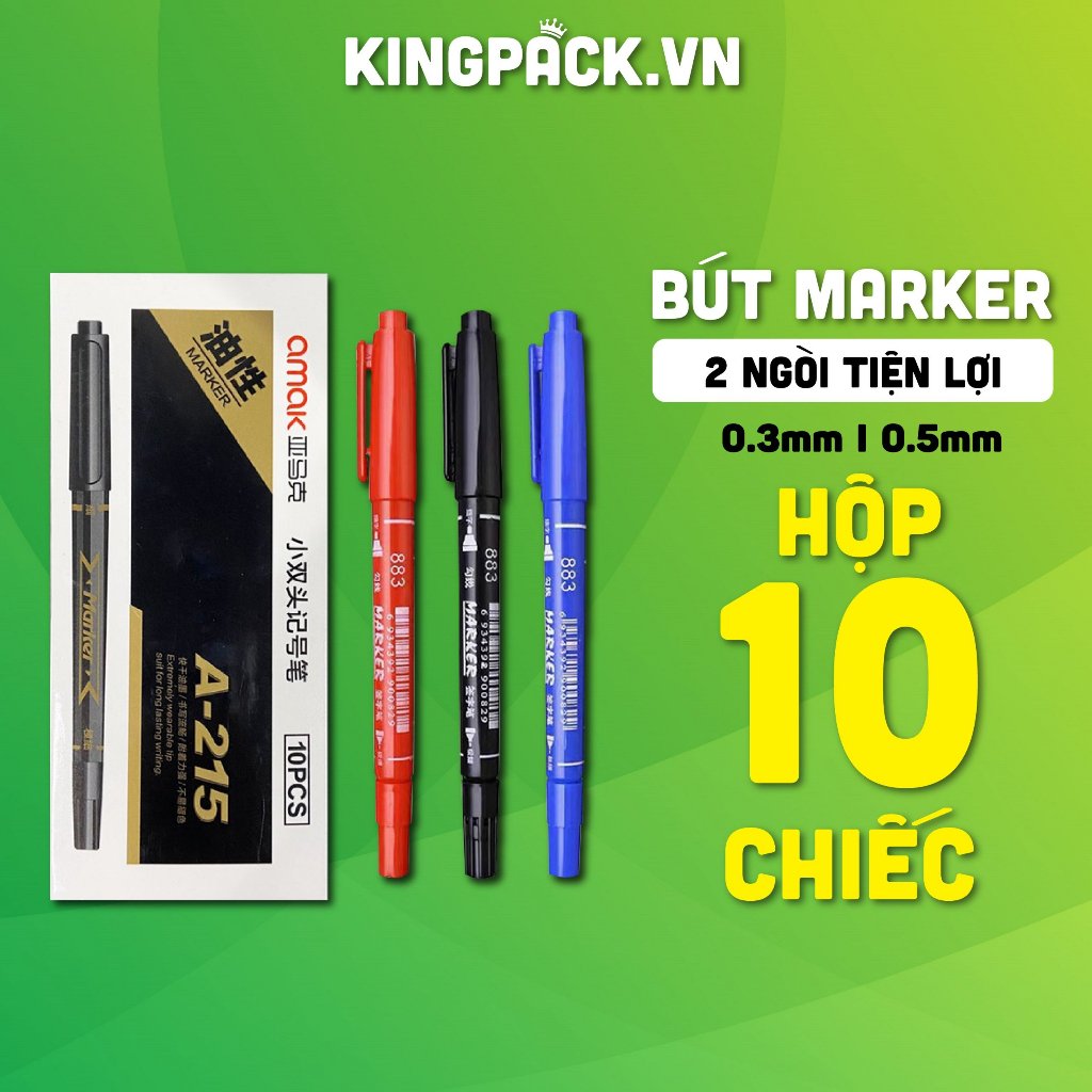 Hộp 10 Cái Bút Double Maker 2 Ngòi Mực Nhanh Khô, Chống Nhòe