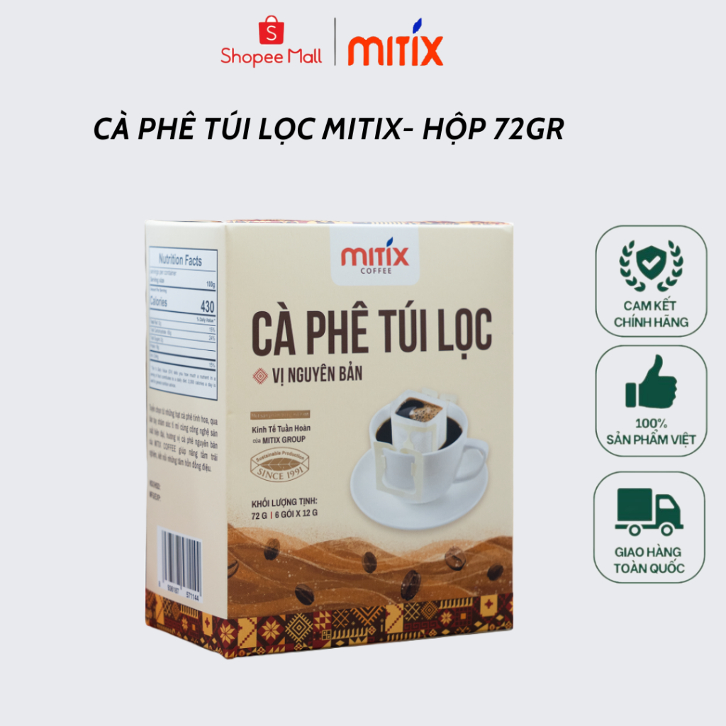 Cà phê túi lọc Mitix hộp 72g (6 gói x 12g)