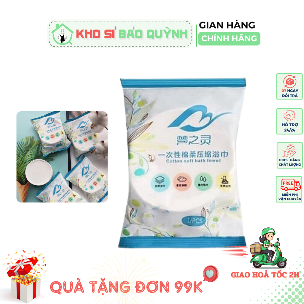 Khăn tắm nén cotton mẫu cô gái , khăn tắm du lịch dùng 1 lần dạng viên nén size to - Hàng Chính Hãng