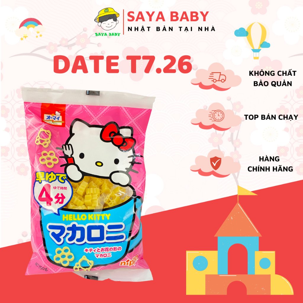 Mì nui Hello Kitty hình hoa trẻ em ăn dặm cho bé nội địa Nhật 120g Date
