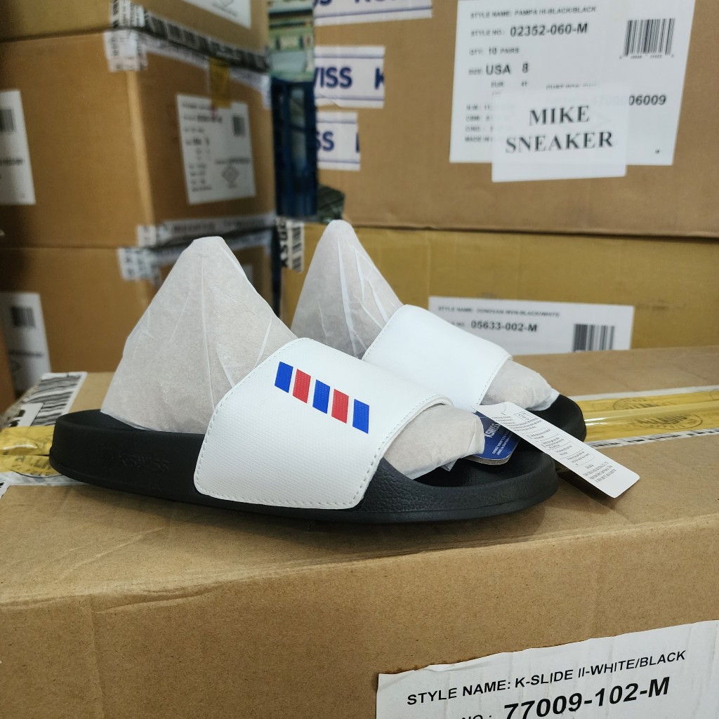 Dép Kswiss quai ngang nam nữ màu trắng đế đen