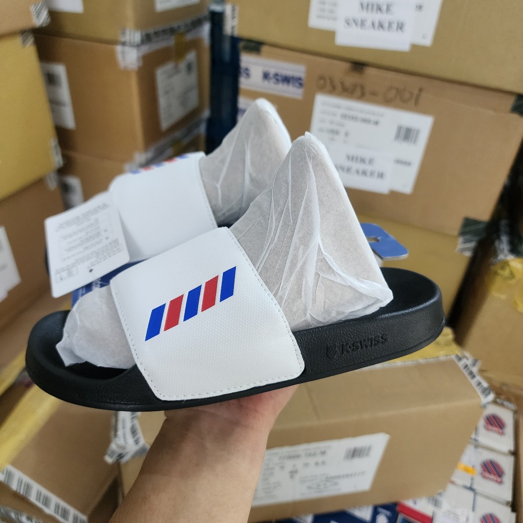 Dép Kswiss quai ngang nam nữ màu trắng đế đen