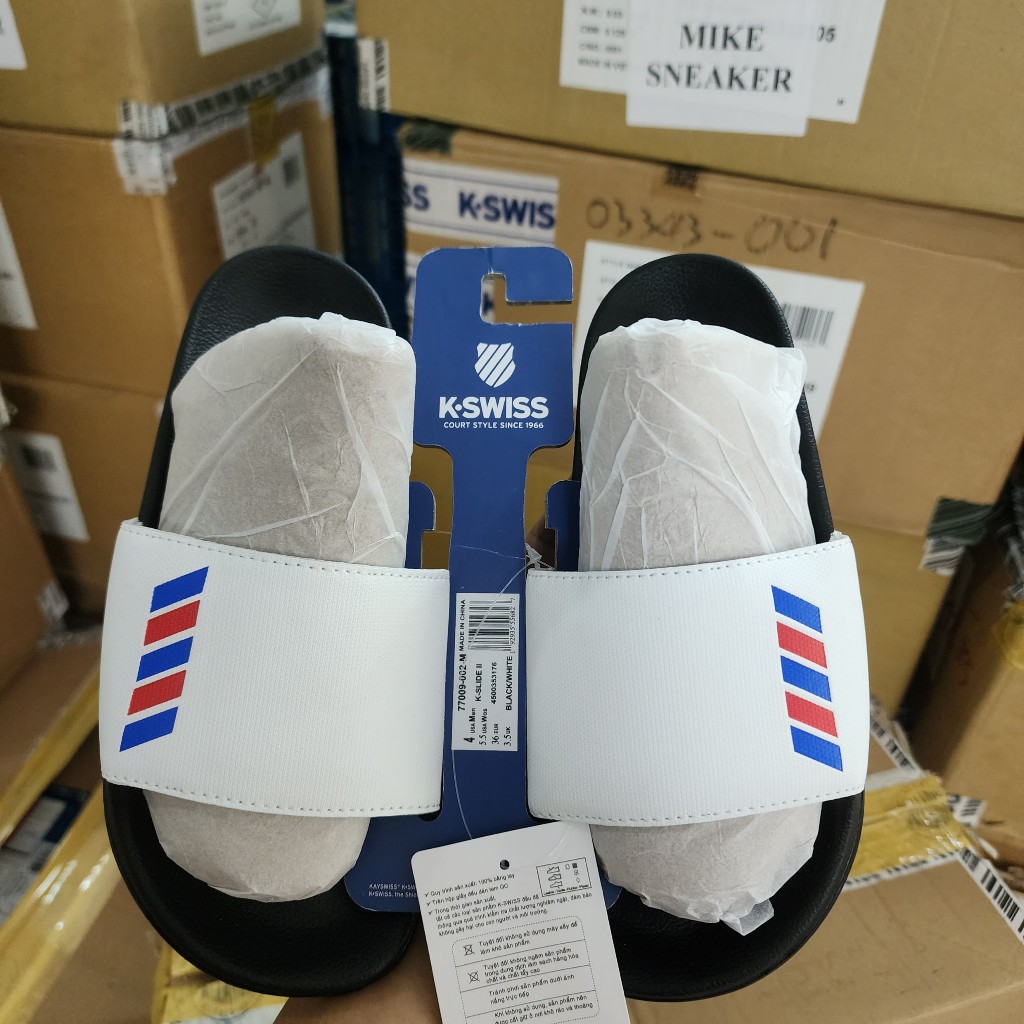 Dép Kswiss quai ngang nam nữ màu trắng đế đen