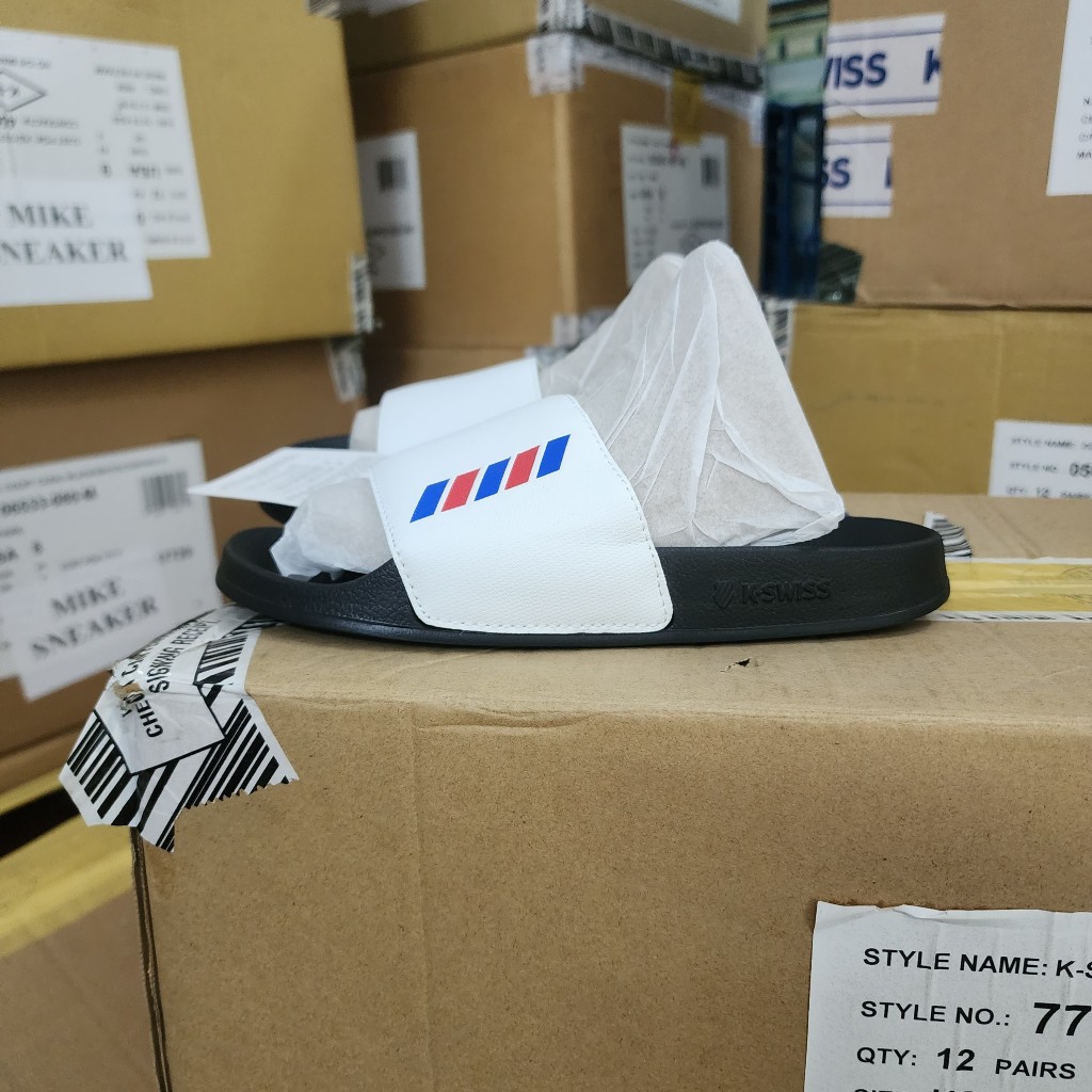 Dép Kswiss quai ngang nam nữ màu trắng đế đen