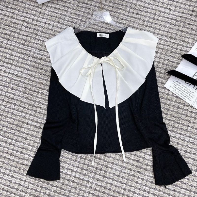 Áo len tăm cổ tim bèo xếp ly to Chất len tăm co giãn gấu tay loe ,Áo Bèo Cổ Nhọn Dài Tay Chất Thun Tăm ANIESHOP688