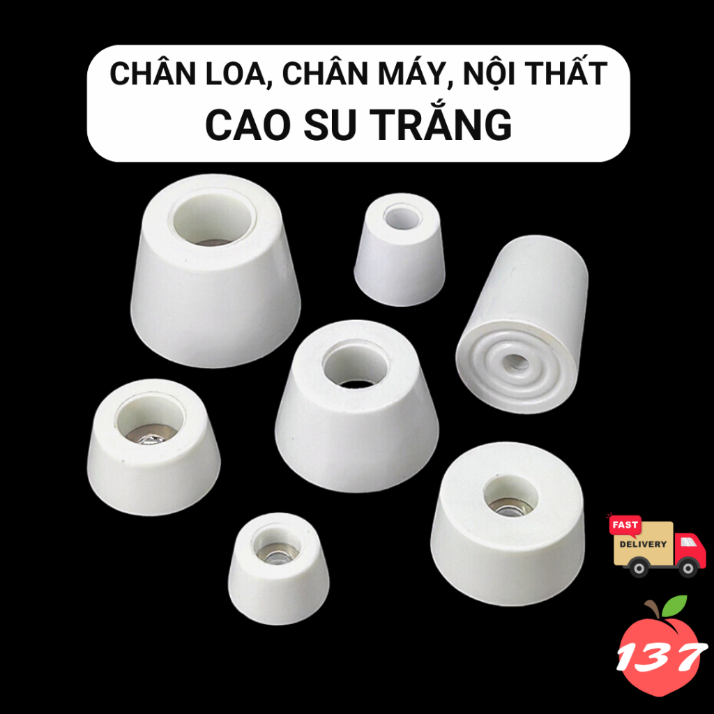 Đế cao su giảm chấn chống rung màu trắng tiêu chuẩn RoHS dùng làm chân loa, máy móc, nội thất cao cấp