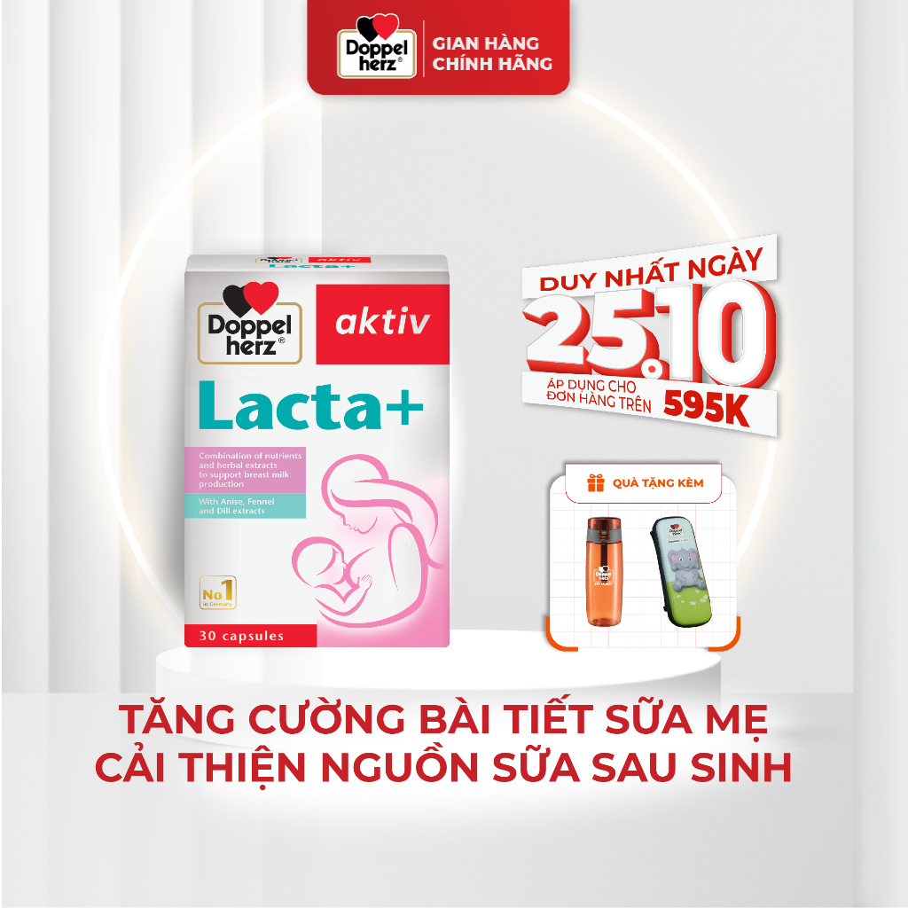 [TPCN Nhập Khẩu] Viên uống bổ sung Canxi & Sắt - Cải thiện nguồn sữa mẹ sau sinh Doppelherz Lacta+ (Hộp 30 viên)