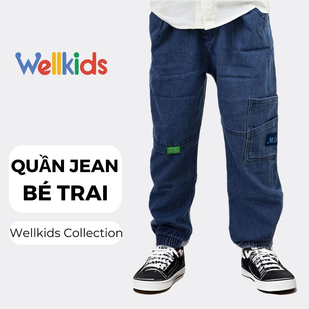 Quần jean dài bé trai Wellkids 27Kids WELLKIDS Quần bò mềm lưng chun nam cho trẻ từ 2-8 tuổi BLJE 01