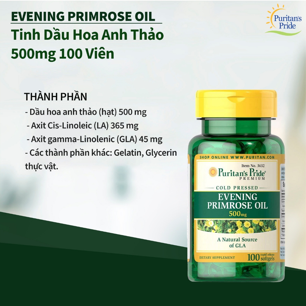Combo đẹp da, kiềm dầu, giảm mụn nội tiết, chống oxy hóa Zinc For Acne & Tinh dầu hoa anh thảo 500mg Puritan's Pride