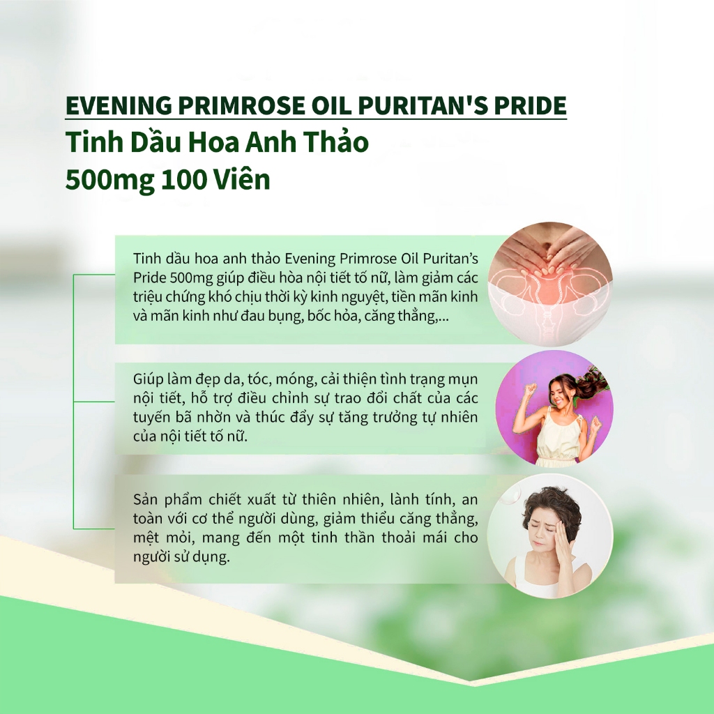 Combo đẹp da, kiềm dầu, giảm mụn nội tiết, chống oxy hóa Zinc For Acne & Tinh dầu hoa anh thảo 500mg Puritan's Pride