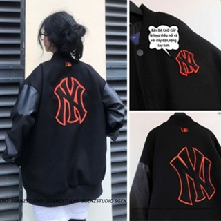 Áo Bomber NY Thêu Chữ Đỏ 2 Lớp Chất liệu Dày Dặn - Áo varsity jacket MLB NY vải nỉ dày dặn phối tay cực đẹp 2023